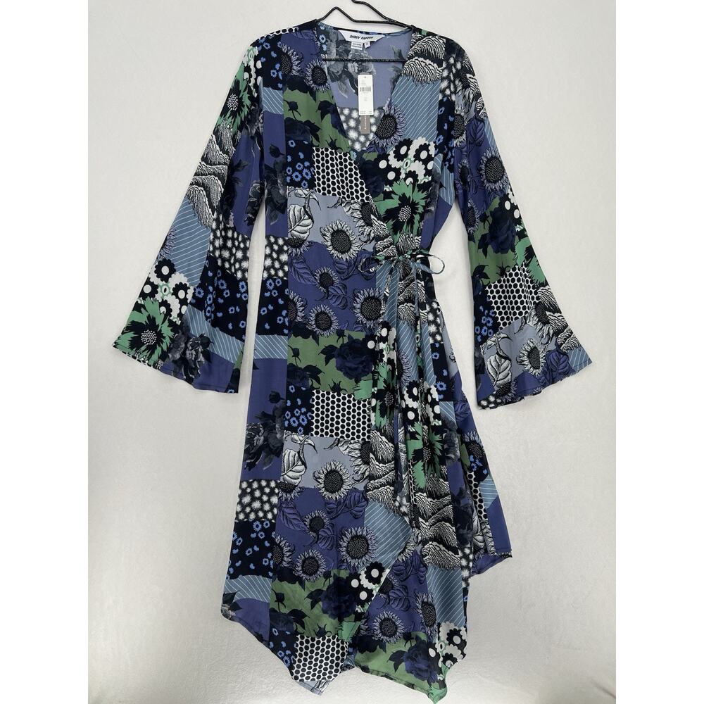 Dhruv Kapoor Wrap Dress XL Blue Floral Patchwork Long Sleeve NWT Designer